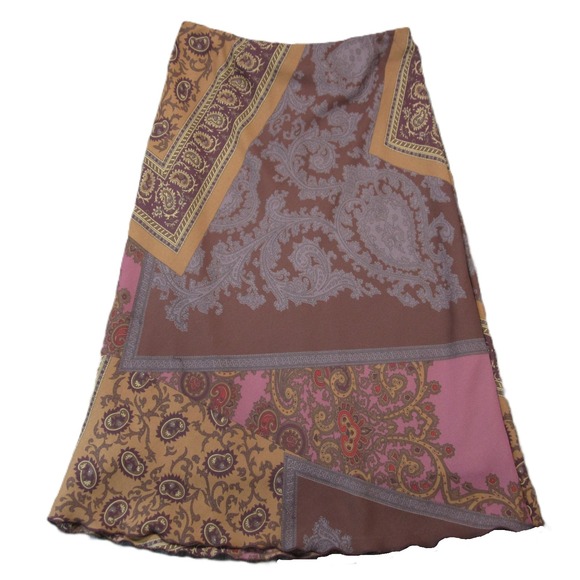Studio Y Dresses & Skirts - Vtg Studio Y Skirt Womens M Brown Pink Patchwork Paisley Pull‎ On Lined Boho Y2k